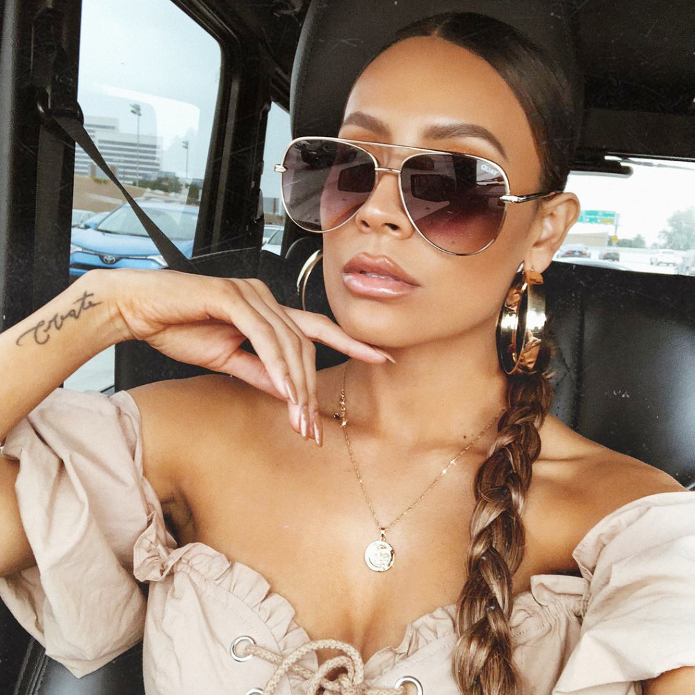 QUAY x DESI Sahara Gold Taupe Brown Smoke Aviators